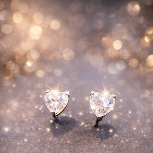 NWOT Elegant Rhinestone Heart Stud Earrings 18K White Gold Plated
